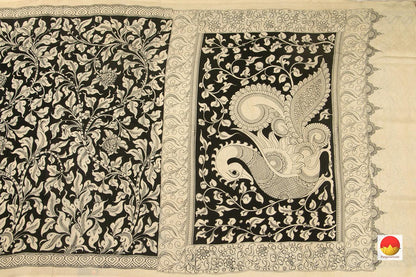 Monochrome Handpainted Kalamkari Saree Chennuri Silk Organic Dyes For Office Wear PKM 565 - Kalamkari Silk - Panjavarnam PKM 565