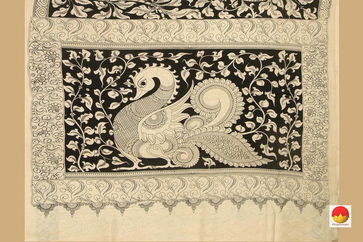 Monochrome Handpainted Kalamkari Saree Chennuri Silk Organic Dyes For Office Wear PKM 565 - Kalamkari Silk - Panjavarnam PKM 565