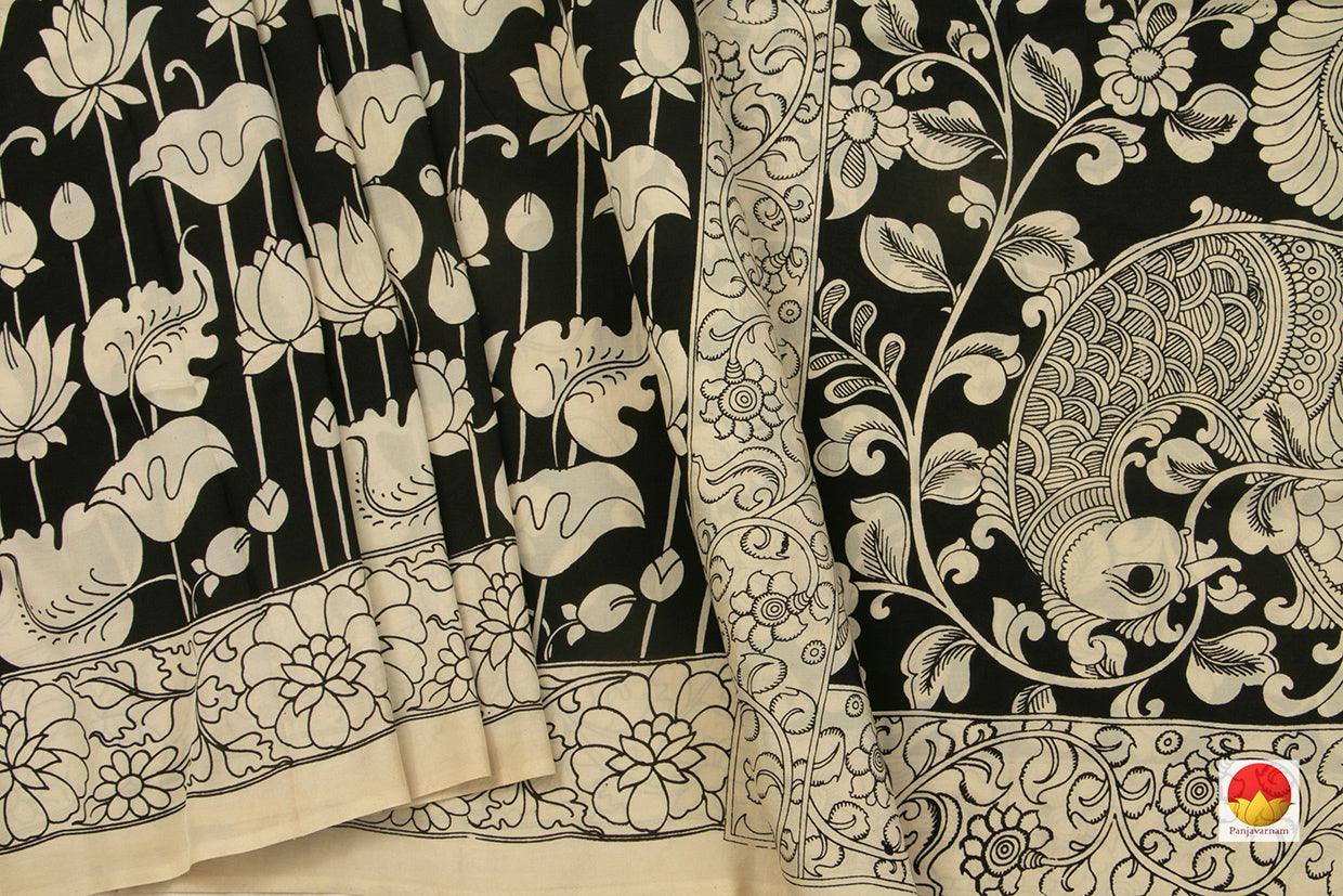 Monochrome Handpainted Kalamkari Saree With Annapakshi Pallu Organic Dyes For Office Wear PKM 553 - Kalamkari Silk - Panjavarnam PKM 553