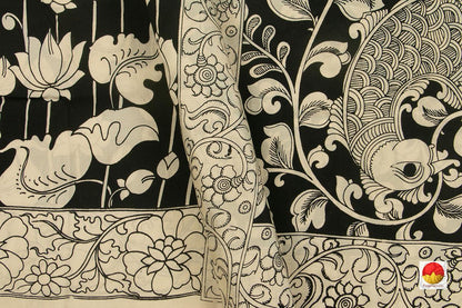 Monochrome Handpainted Kalamkari Saree With Annapakshi Pallu Organic Dyes For Office Wear PKM 553 - Kalamkari Silk - Panjavarnam PKM 553