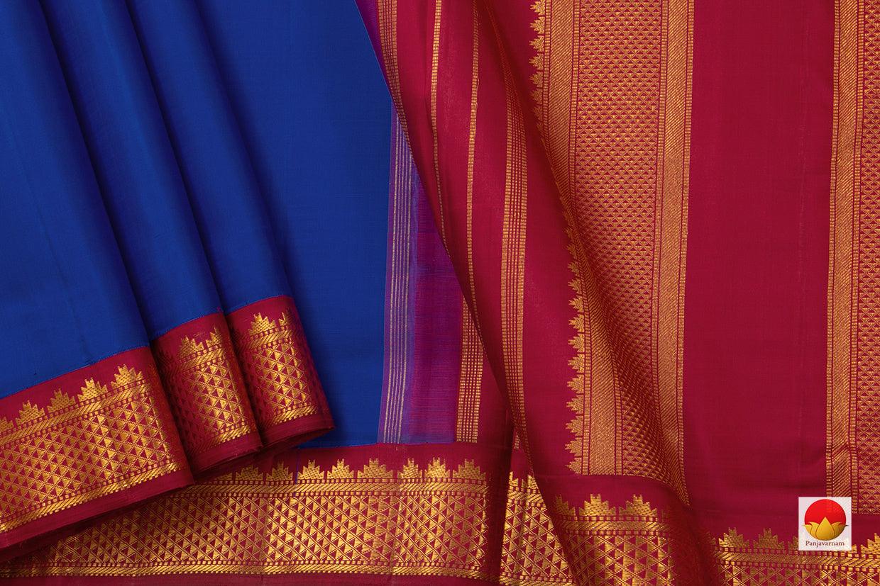 MS Blue And Red 9 Yards Kanchipuram Silk Saree Handwoven Pure Silk Pure Zari For Wedding Wear PV NYC 762 - 9 yards silk saree - Panjavarnam PV NYC 762