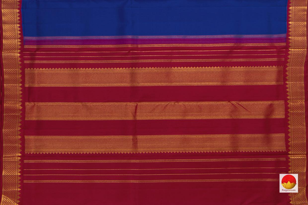 MS Blue And Red 9 Yards Kanchipuram Silk Saree Handwoven Pure Silk Pure Zari For Wedding Wear PV NYC 762 - 9 yards silk saree - Panjavarnam PV NYC 762