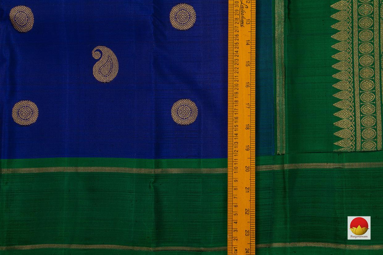 MS Blue Kanchipuram Silk Saree With Green Contrast Korvai Border Handwoven Pure Silk Pure Zari For Wedding Wear PV GTA 69 - Silk Sari - Panjavarnam