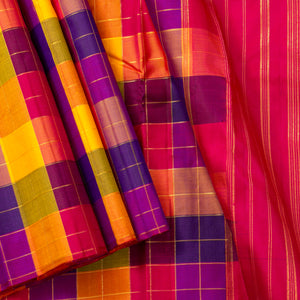 Multi Colour Checks Kanchipuram Borderless Silk Saree For Festive Wear PV RSP 227 - Silk Sari - Panjavarnam PV RSP 227