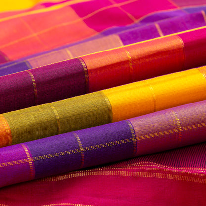 Multi Colour Checks Kanchipuram Borderless Silk Saree For Festive Wear PV RSP 227 - Silk Sari - Panjavarnam PV RSP 227