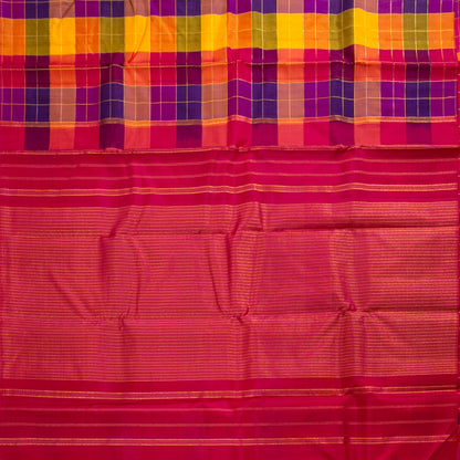 Multi Colour Checks Kanchipuram Borderless Silk Saree For Festive Wear PV RSP 227 - Silk Sari - Panjavarnam PV RSP 227