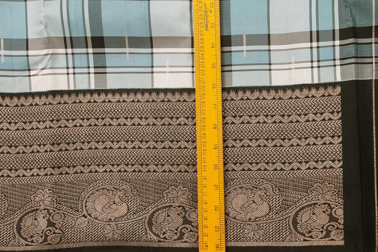 Multi Coloured Checks And Black Kanchipuram Silk Saree With Medium Border Handwoven Pure Silk For Party Wear PV NYC 1008 - Silk Sari - Panjavarnam