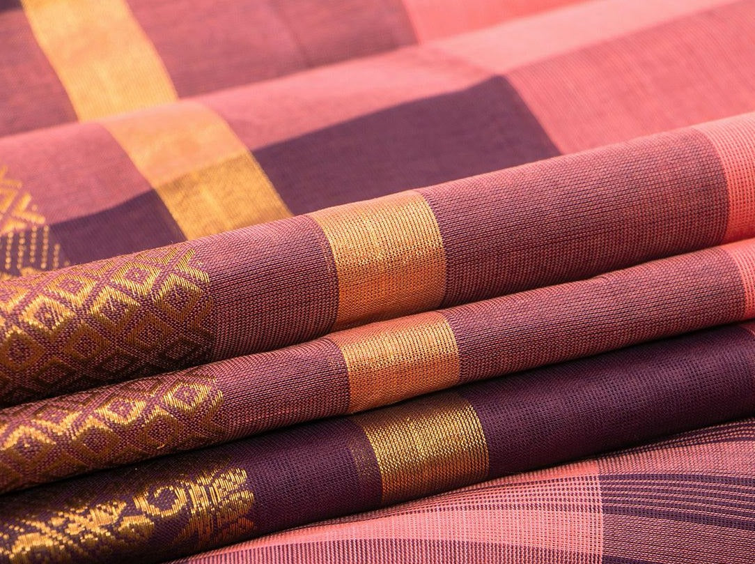 Multi Coloured Checks Chettinad Cotton Saree For Casual Wear PV CC 145 - Cotton Saree - Panjavarnam PV CC 145