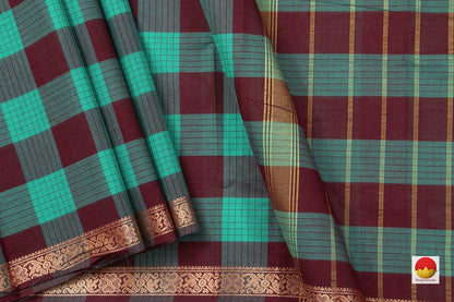 Multi Coloured Checks Chettinad Cotton Saree With Zari Border For Casual Wear PV CC 134 - Cotton Saree - Panjavarnam PV CC 134