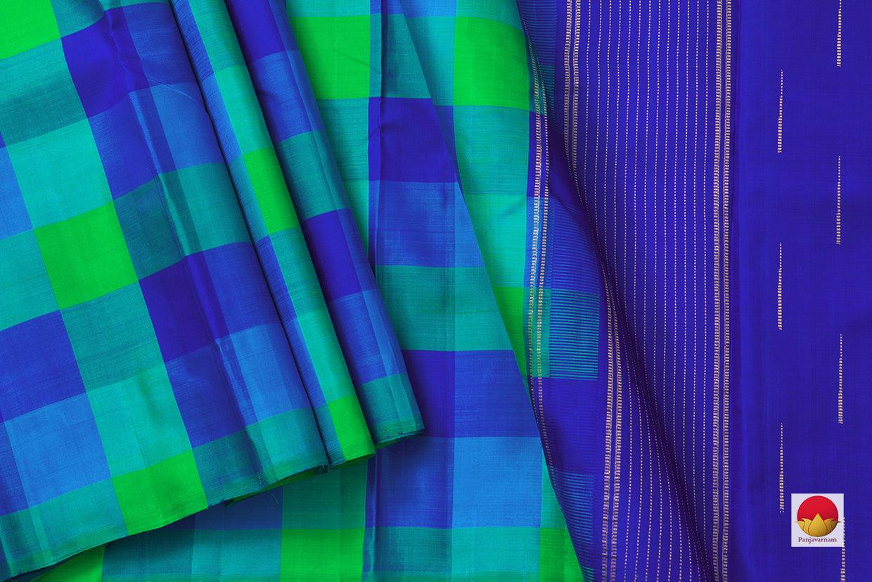 Multicolour Checks Kanchipuram Silk Saree Without Border Handwoven Pure Silk Pure Zari For Office Wear PV NYC 980 - Silk Sari - Panjavarnam