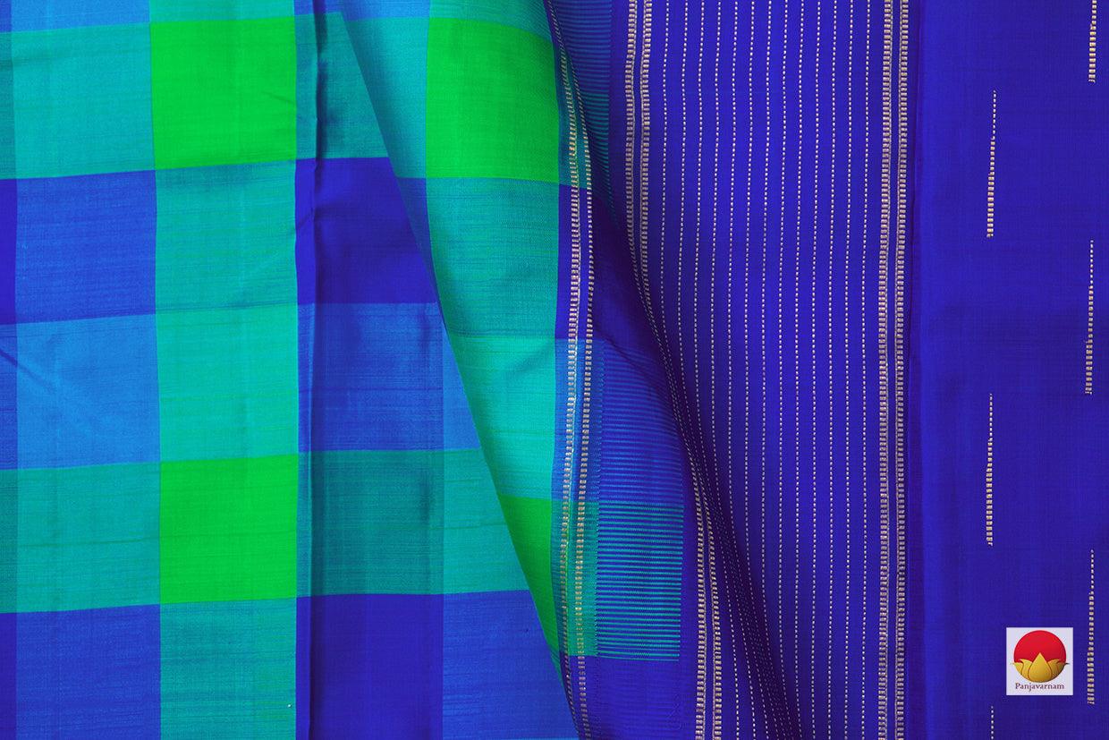 Multicolour Checks Kanchipuram Silk Saree Without Border Handwoven Pure Silk Pure Zari For Office Wear PV NYC 980 - Silk Sari - Panjavarnam