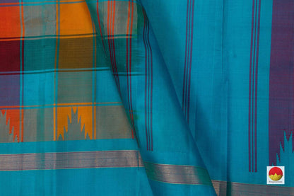 MultiColoured Checks Kanchipuram Silk Saree Handwoven Pure Silk For Office Wear PV KNN 132 - Silk Sari - Panjavarnam
