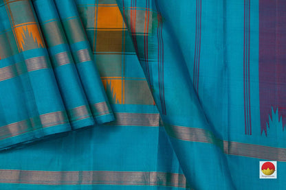 MultiColoured Checks Kanchipuram Silk Saree Handwoven Pure Silk For Office Wear PV KNN 132 - Silk Sari - Panjavarnam PV KNN 132