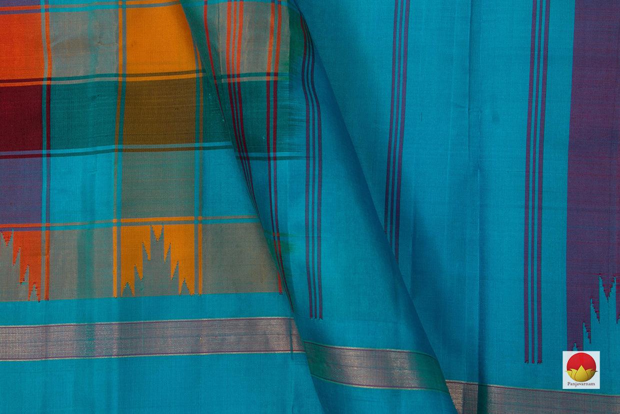 MultiColoured Checks Kanchipuram Silk Saree Handwoven Pure Silk For Office Wear PV KNN 132 - Silk Sari - Panjavarnam PV KNN 132