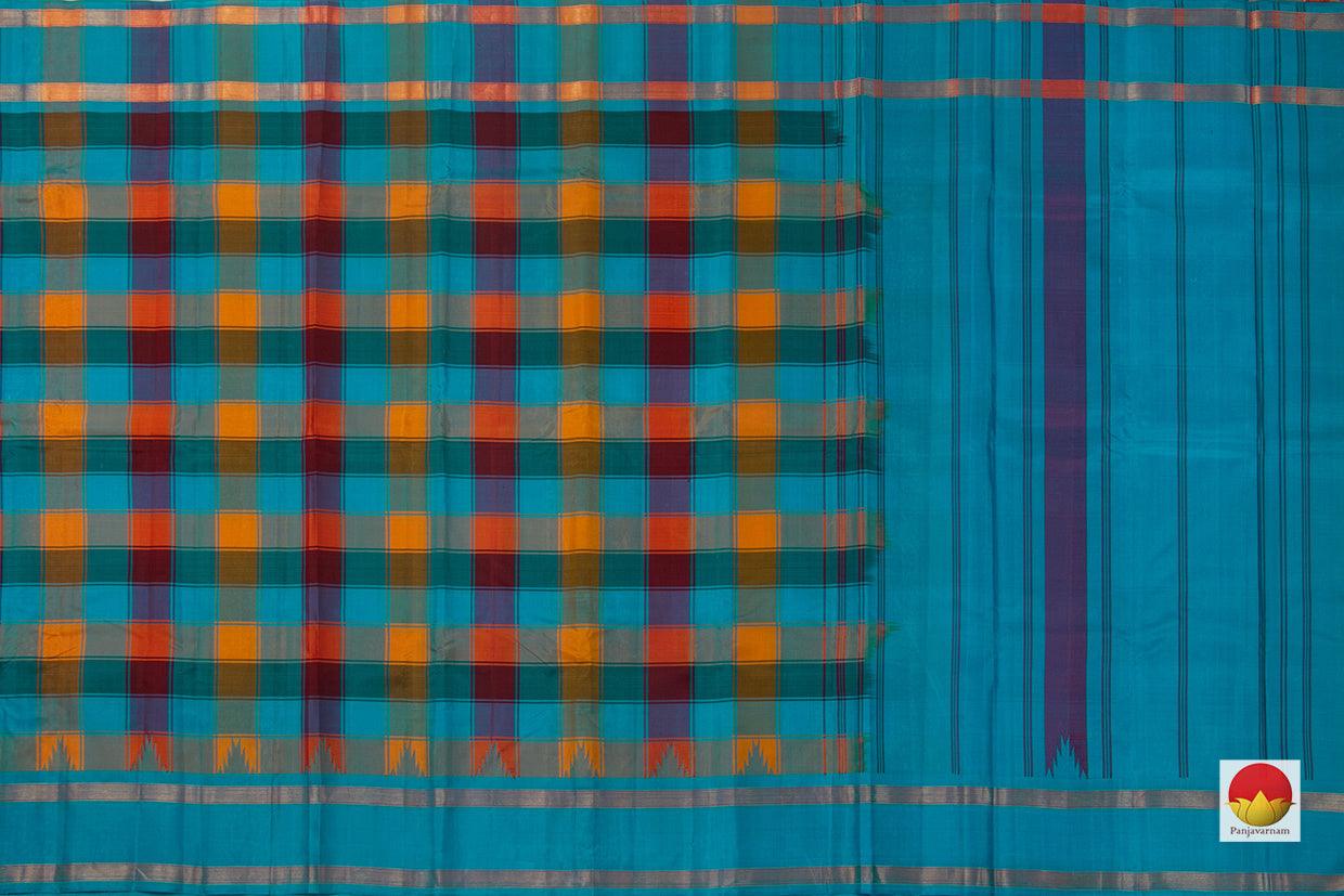 MultiColoured Checks Kanchipuram Silk Saree Handwoven Pure Silk For Office Wear PV KNN 132 - Silk Sari - Panjavarnam PV KNN 132