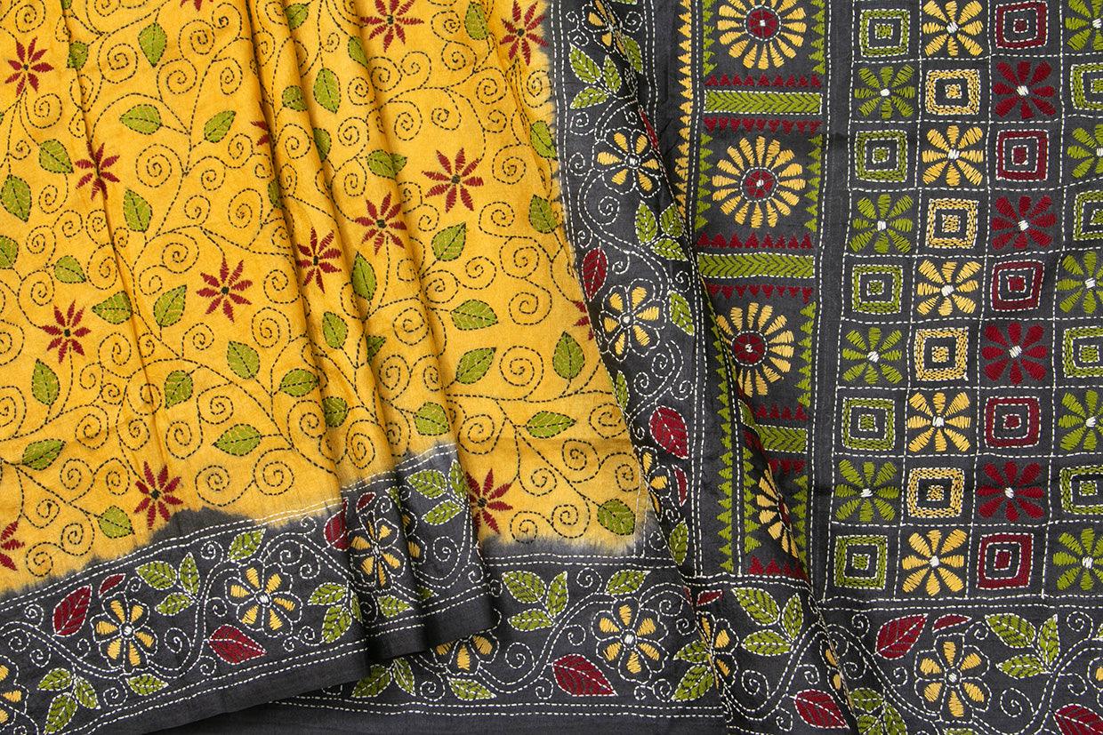 Munga Tussar Kantha Work Silk Sari PT MJ 33 - Tussar Silk - Panjavarnam PT MJ 33