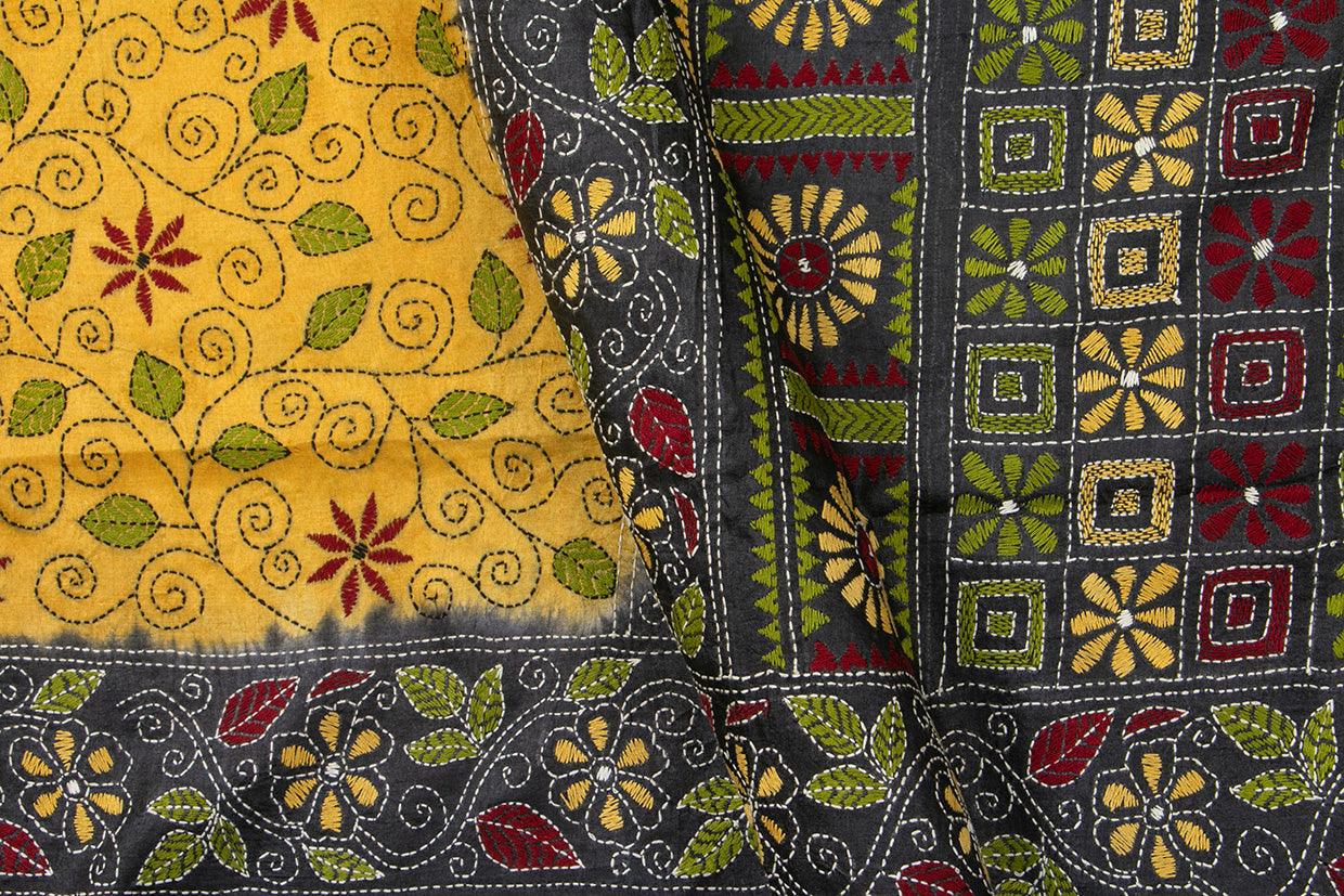 Munga Tussar Kantha Work Silk Sari PT MJ 33 - Tussar Silk - Panjavarnam PT MJ 33