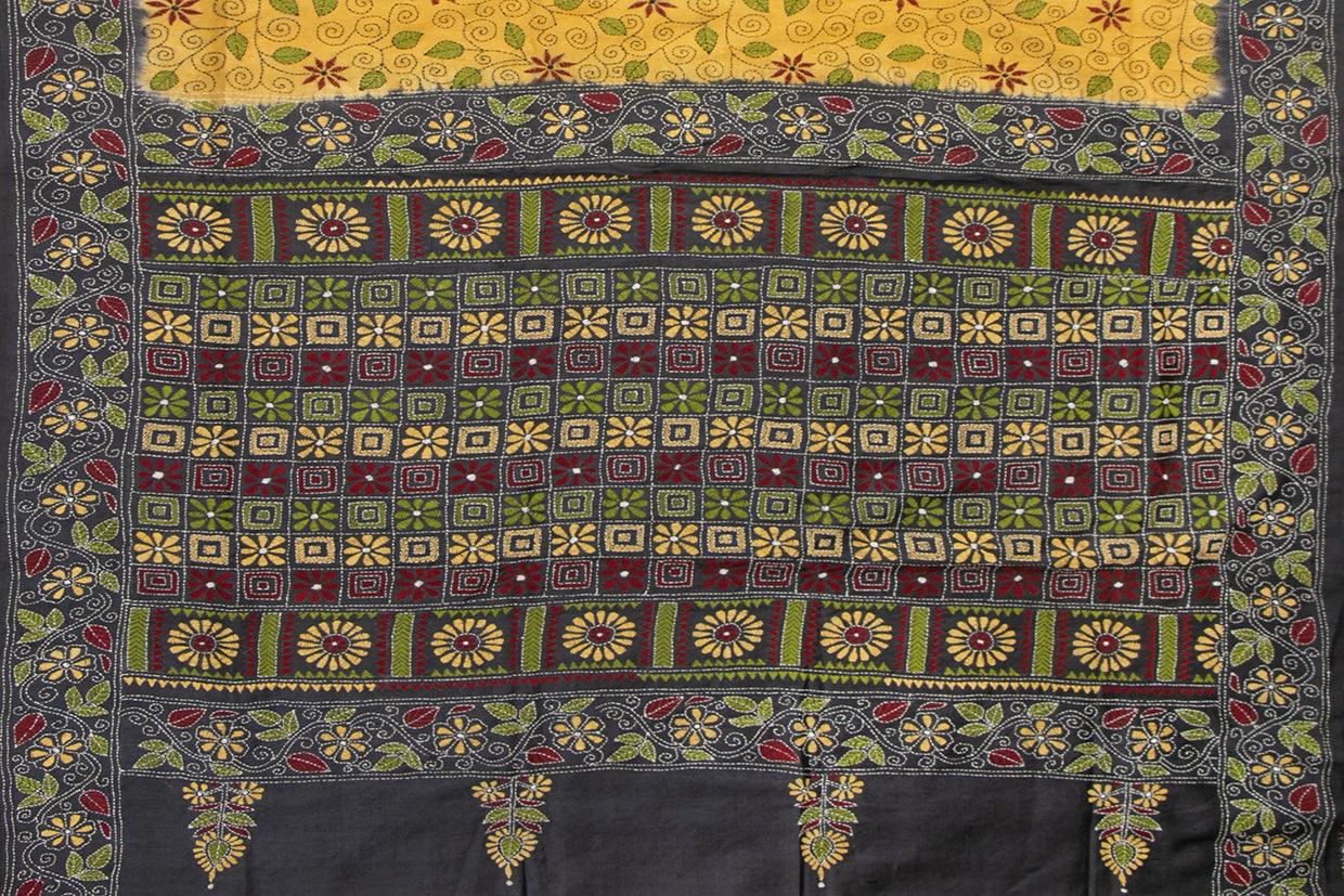 Munga Tussar Kantha Work Silk Sari PT MJ 33 - Tussar Silk - Panjavarnam PT MJ 33