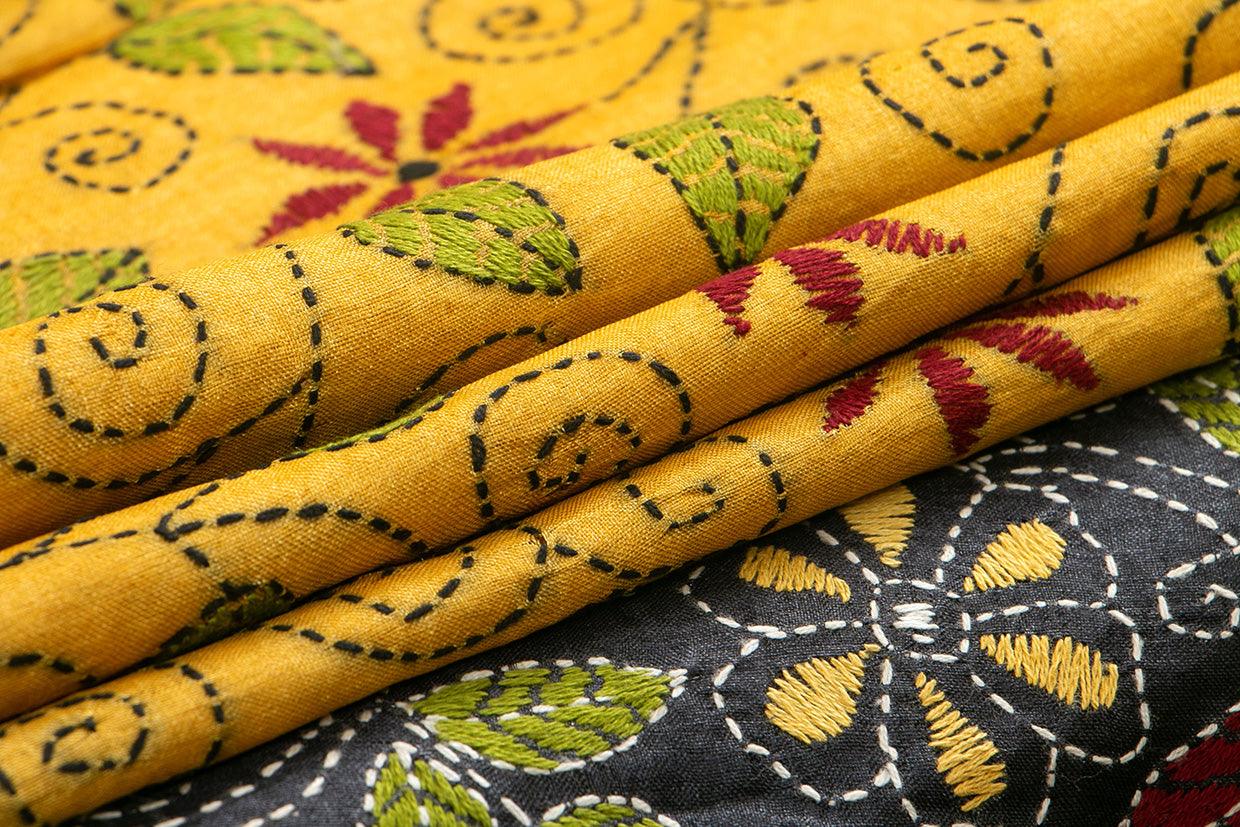 Munga Tussar Kantha Work Silk Sari PT MJ 33 - Tussar Silk - Panjavarnam PT MJ 33