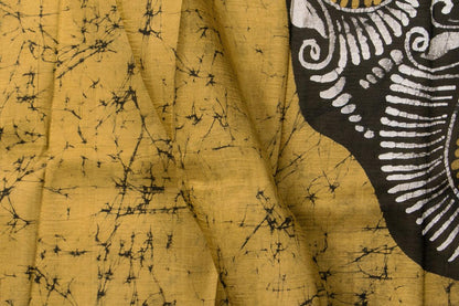 Mustard And Black Borderless Lightweight Batik Silk Saree Handwoven Pure Silk For Party Wear PB 334 - Batik Silk - Panjavarnam