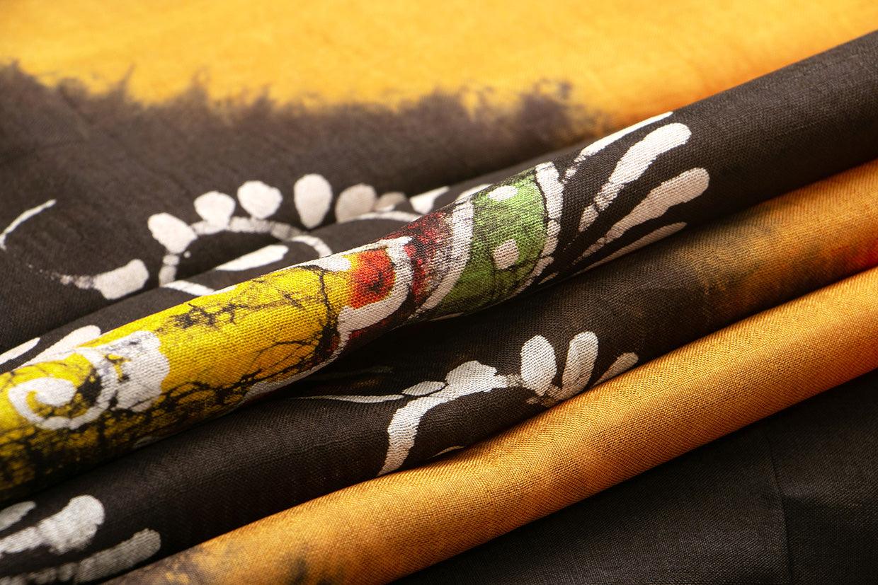 Mustard And Black Handwoven Pure Silk For Office Wear PB 317 - Batik Silk - Panjavarnam PB 317