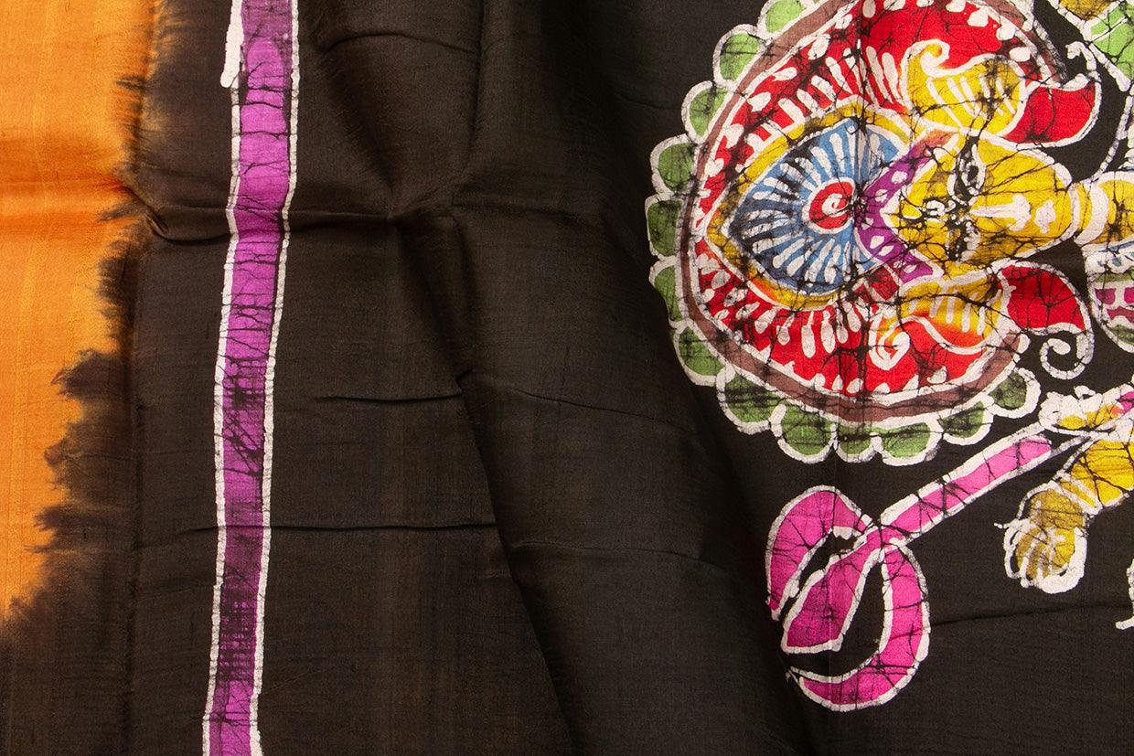 Mustard And Black Handwoven Pure Silk For Office Wear PB 317 - Linen Sari - Panjavarnam