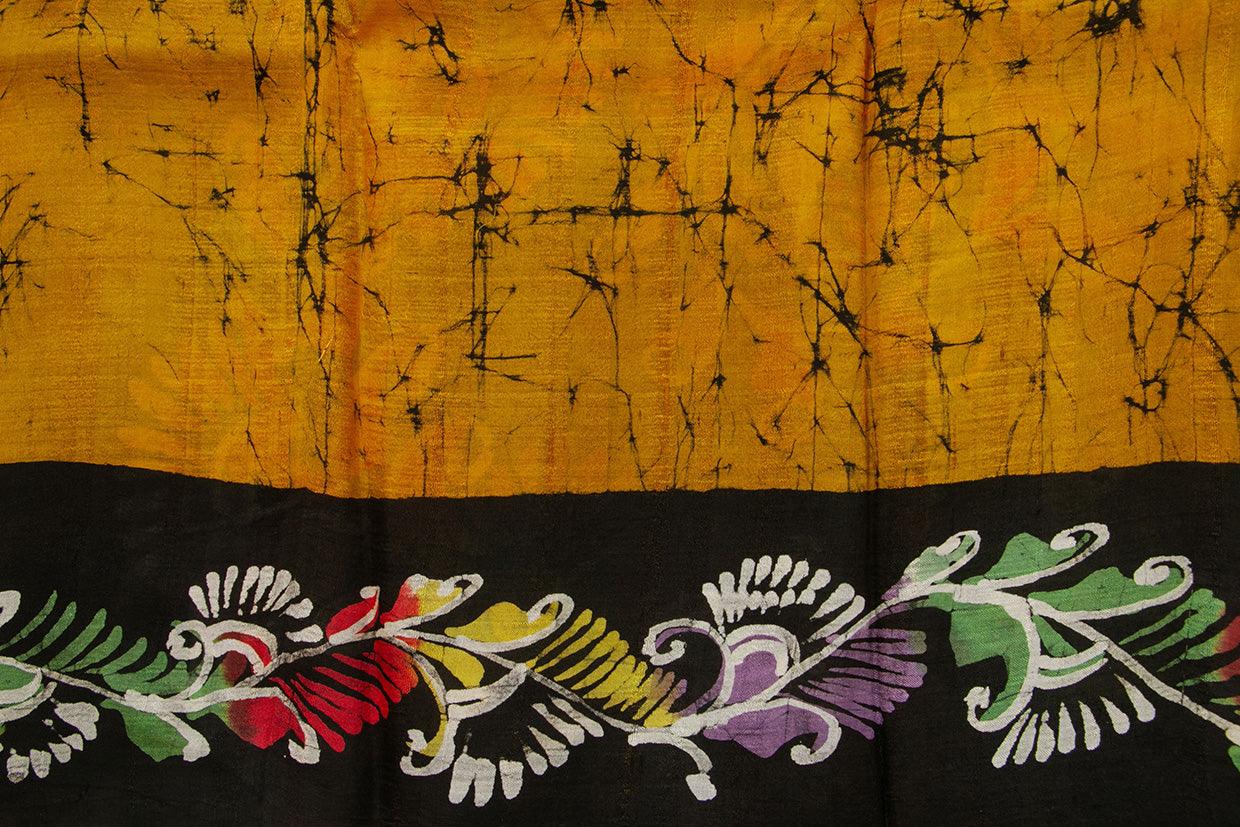 Mustard And Black Lightweight Batik Silk Saree Handwoven Pure Silk For Office Wear PB 332 - Batik Silk - Panjavarnam PB 332