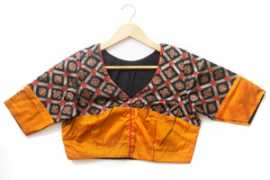 Mustard And Black Readymade Blouse PV BL 013 - Blouse - Panjavarnam PV BL 013