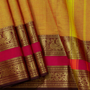 Mustard And Brown Kanchi Cotton Saree PV MM KC 142 - Cotton Saree - Panjavarnam PV MM KC 142