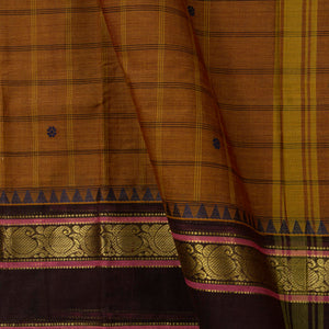 Mustard And Brown Kanchi Cotton Saree PV MM KC 291 - Cotton Saree - Panjavarnam PV MM KC 291