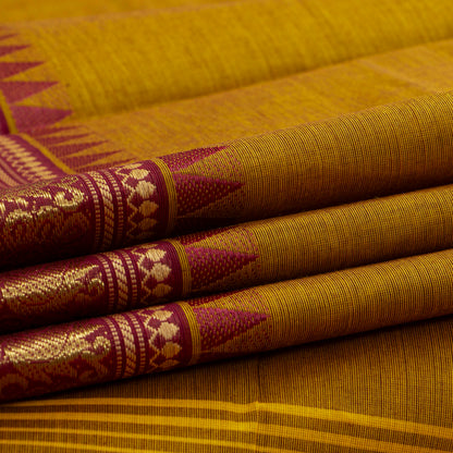Mustard And Maroon Kanchi Cotton Saree PV MM KC 226 - Cotton Saree - Panjavarnam PV MM KC 226
