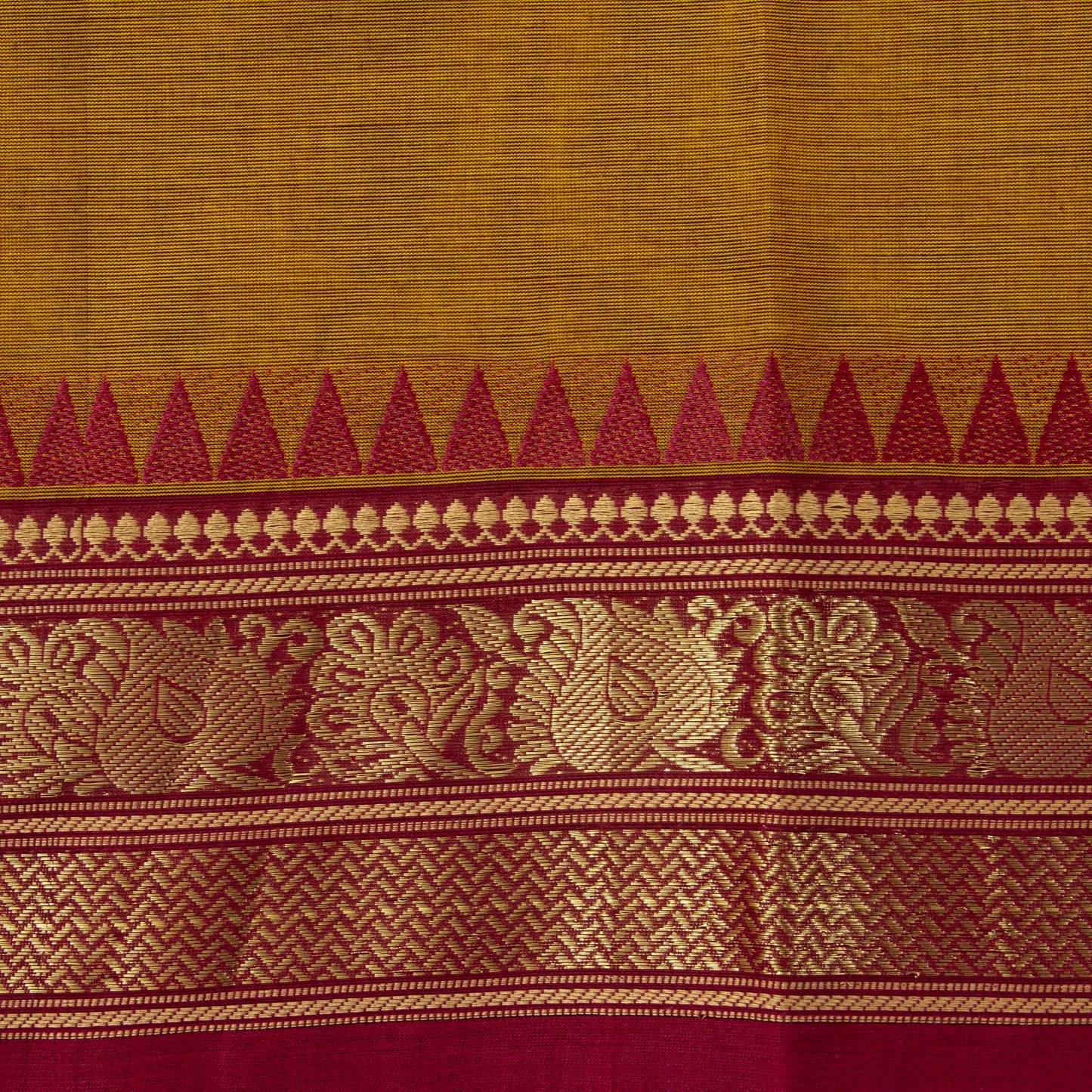 Mustard And Maroon Kanchi Cotton Saree PV MM KC 226 - Cotton Saree - Panjavarnam PV MM KC 226