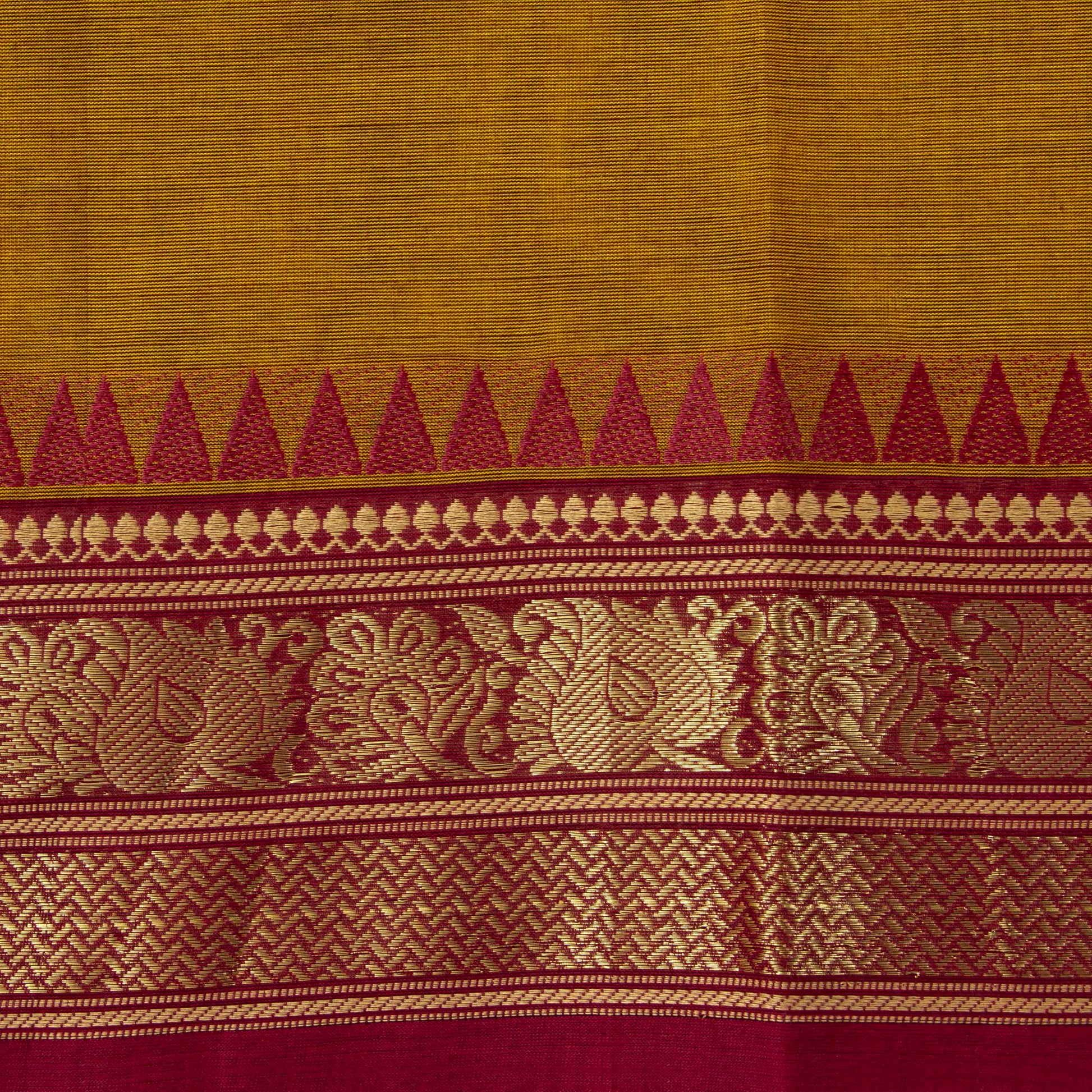 Mustard And Maroon Kanchi Cotton Saree PV MM KC 226 - Cotton Saree - Panjavarnam PV MM KC 226