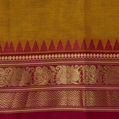 Mustard And Maroon Kanchi Cotton Saree PV MM KC 226 - Cotton Saree - Panjavarnam PV MM KC 226