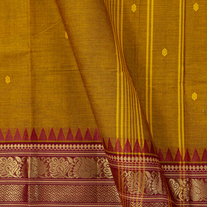 Mustard And Maroon Kanchi Cotton Saree PV MM KC 226 - Cotton Saree - Panjavarnam PV MM KC 226