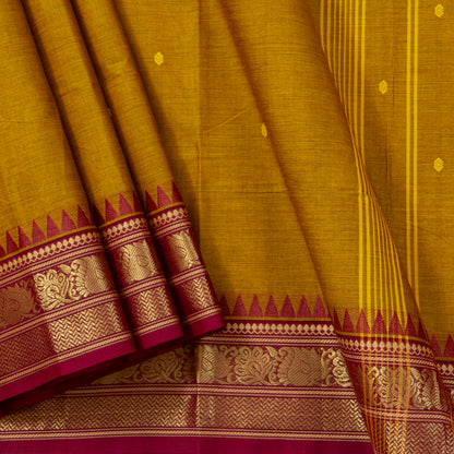 Mustard And Maroon Kanchi Cotton Saree PV MM KC 226 - Cotton Saree - Panjavarnam PV MM KC 226