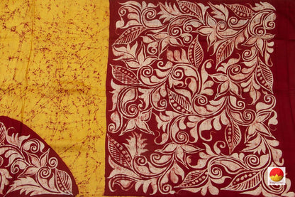 Mustard And Maroon Lightweight Batik Silk Saree Handwoven Pure Silk For Office Wear PB 312 - Batik Silk - Panjavarnam
