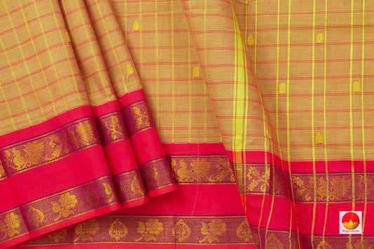 Mustard And Pink Chettinad Cotton Saree For Casual Wear PV SK CC 110 - Cotton Saree - Panjavarnam