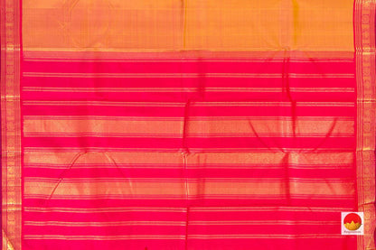 Mustard And Pink Dual Shade Kanchipuram Silk Saree With Gandaberunda Motifs And Pink Border Handwoven Pure Silk Pure Zari For Office Wear PV J 6533 - Silk Sari - Panjavarnam