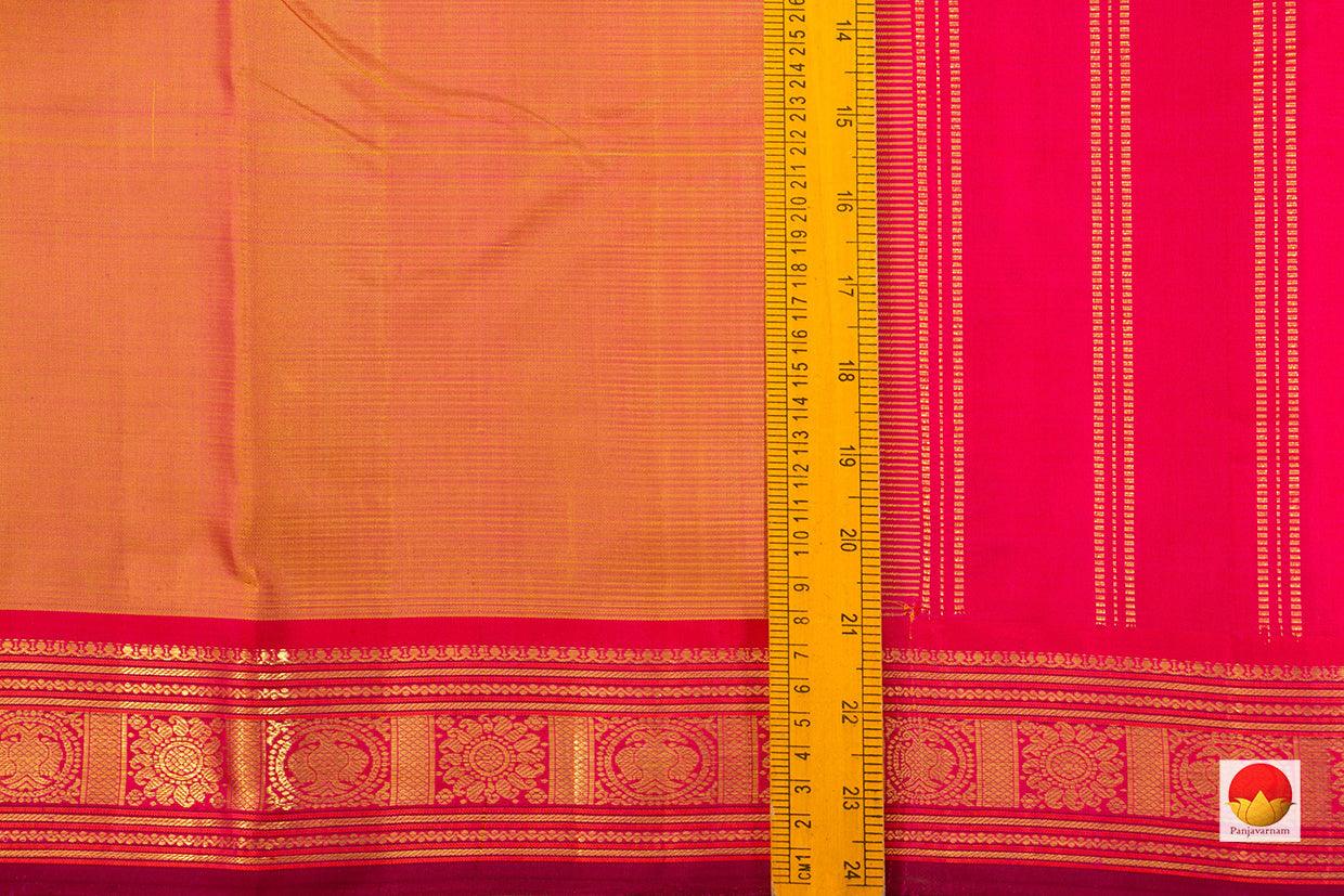 Mustard And Pink Dual Shade Kanchipuram Silk Saree With Gandaberunda Motifs And Pink Border Handwoven Pure Silk Pure Zari For Office Wear PV J 6533 - Silk Sari - Panjavarnam
