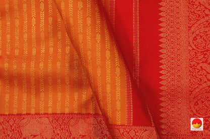 Mustard And Red Dual Shade Kanchipuram Silk Saree With Red Korvai Border And Antique Gold Zari Handwoven Pure Silk Pure Zari For Wedding Wear PV NYC 640 - Silk Sari - Panjavarnam PV NYC 640