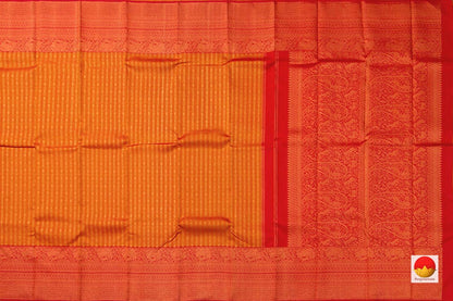 Mustard And Red Dual Shade Kanchipuram Silk Saree With Red Korvai Border And Antique Gold Zari Handwoven Pure Silk Pure Zari For Wedding Wear PV NYC 640 - Silk Sari - Panjavarnam PV NYC 640