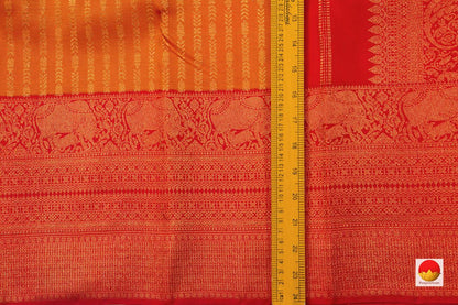 Mustard And Red Dual Shade Kanchipuram Silk Saree With Red Korvai Border And Antique Gold Zari Handwoven Pure Silk Pure Zari For Wedding Wear PV NYC 640 - Silk Sari - Panjavarnam PV NYC 640