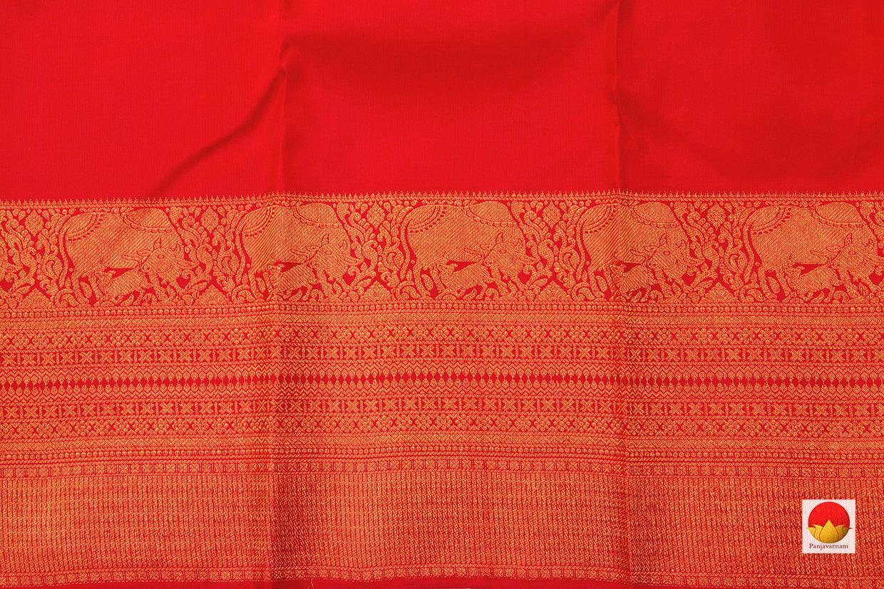 Mustard And Red Dual Shade Kanchipuram Silk Saree With Red Korvai Border And Antique Gold Zari Handwoven Pure Silk Pure Zari For Wedding Wear PV NYC 640 - Silk Sari - Panjavarnam PV NYC 640