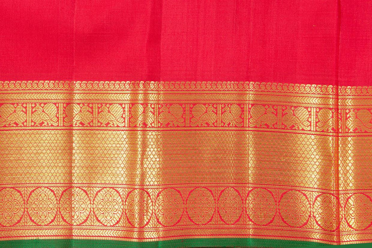 Mustard and red Kanchipuram Silk Saree With Small Border Handwoven Pure Silk For Wedding Wear PV NYC 1090 - Silk Sari - Panjavarnam