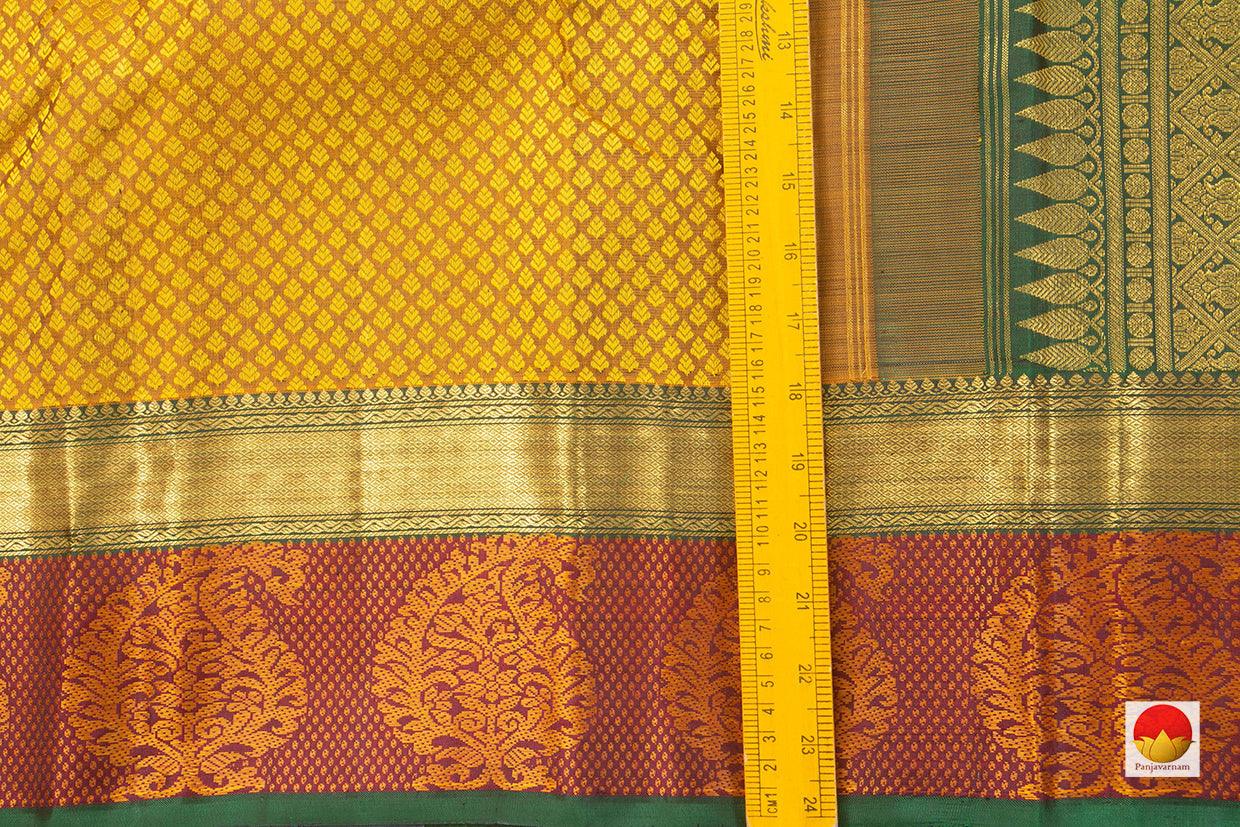 Mustard Jacquard Kanchipuram Silk Saree With Maroon Korvai Border Handwoven Pure Silk Pure Zari For Weddings - PV J 6868 - Silk Sari - Panjavarnam