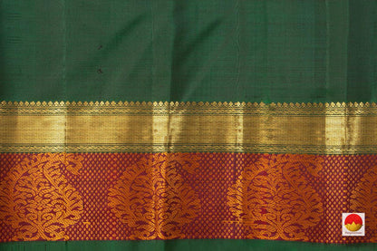 Mustard Jacquard Kanchipuram Silk Saree With Maroon Korvai Border Handwoven Pure Silk Pure Zari For Weddings - PV J 6868 - Silk Sari - Panjavarnam