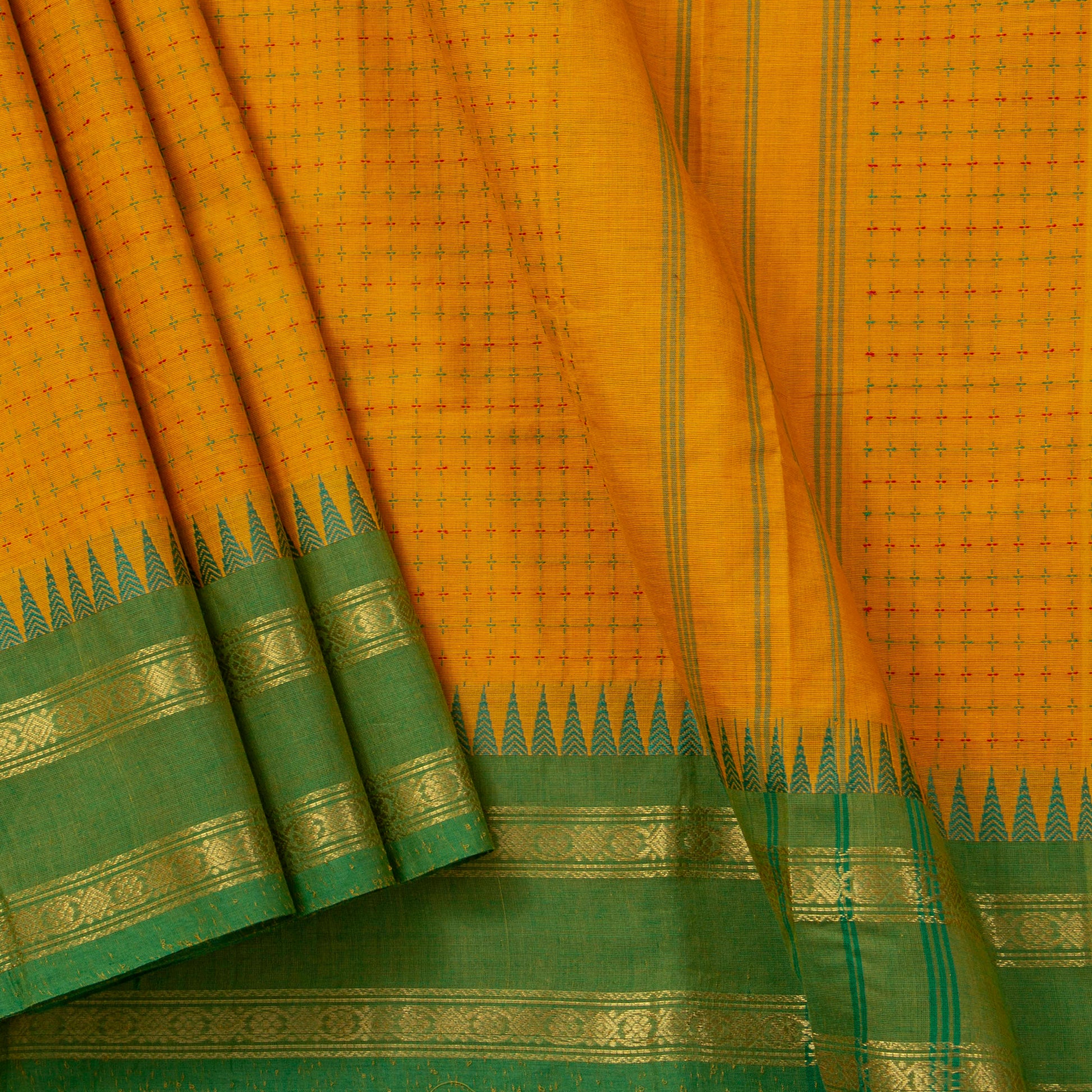 Mustard Kanchi Cotton Saree Ganga Jamuna Border PV MM KC 264 - Cotton Saree - Panjavarnam PV MM KC 264