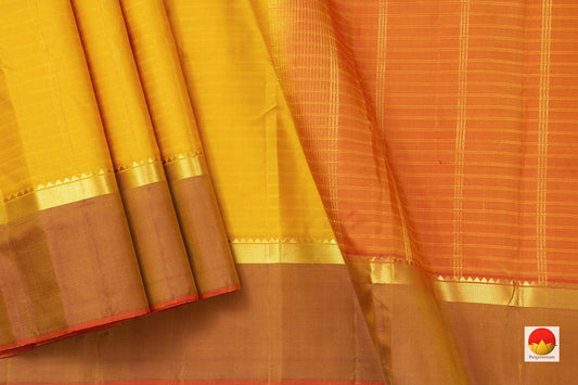 Mustard Kanchipuram Silk Saree Handwoven Pure Silk Light Weight With Medium Border Office Wear PV KNN 158 - Silk Sari - Panjavarnam