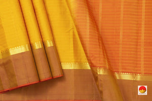 Mustard Kanchipuram Silk Saree Handwoven Pure Silk Light Weight With Medium Border Office Wear PV KNN 158 - Silk Sari - Panjavarnam PV KNN 158